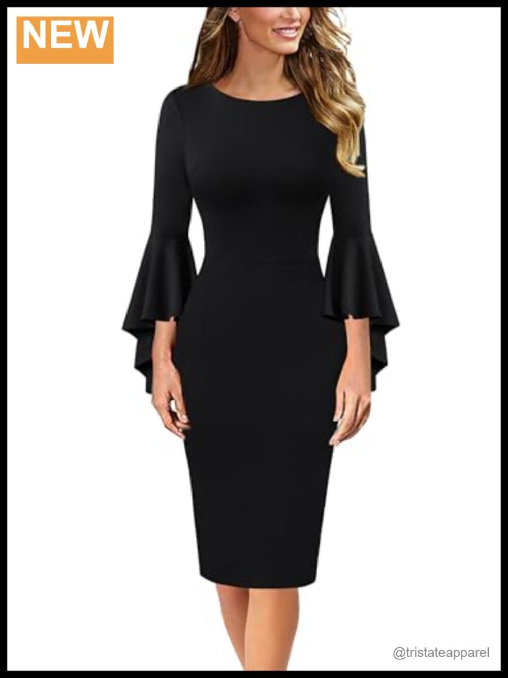 Ruffle Bell Sleeve Sheath Cocktail Dress Wedding Guest